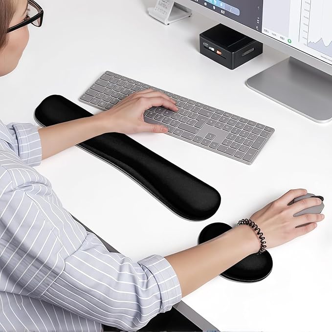Bloss 2 Wrist Rest Support for Mouse Pad & Keyboard Set, Ergonomic Design Wrist Support Pad for Keyboard, Soft Memory Foam Desk Pads Support Hand and Arm Easy Typing Pain Relief - Black