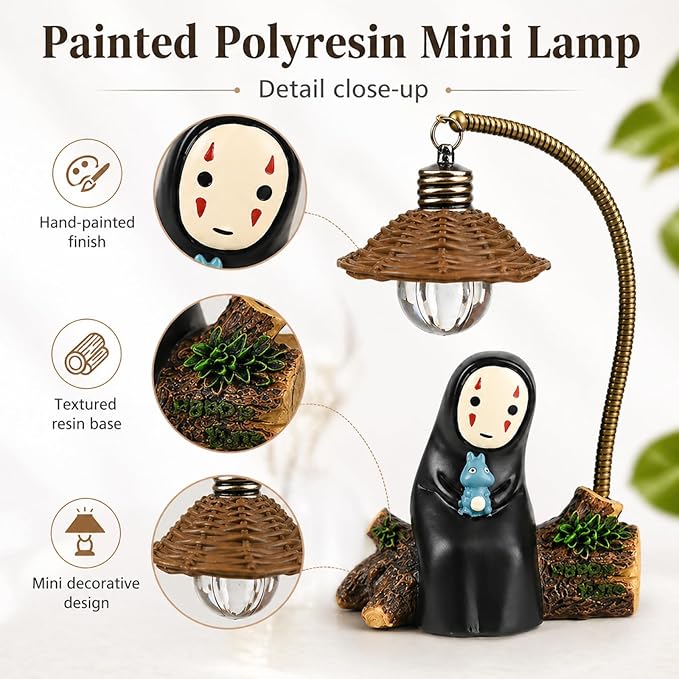 OVANUS No Face Lamp, No Face Night Light, Mini Resin Anime Desk Lamp, Battery Operated Cute Room Decor Gift for Bedroom Shelf Office