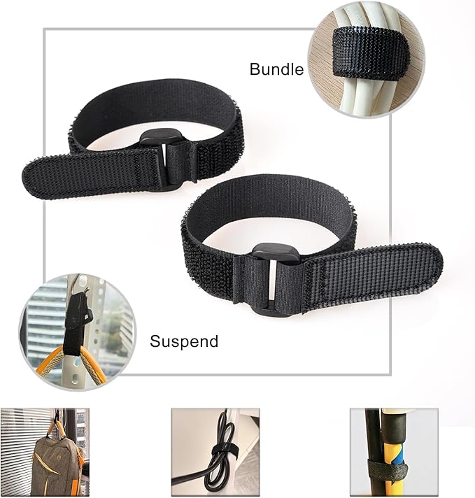 Patu Double Sided Hook and Loop Reversible Cinch Straps - 15 Pcs 8 x 3/4 Inch Reusable Cord Management Wire Organizer Fastening Cable Ties, Black