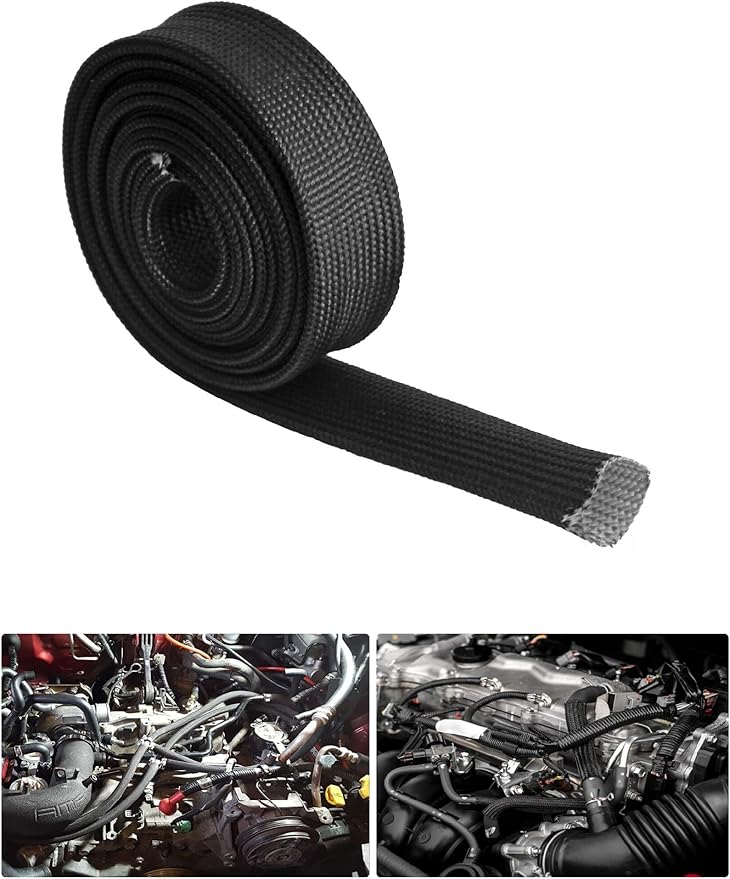 Heat Shield Sleeve Fuel Line Heat Shield Auto Hose Spark Plug Wire Cover Protectors Boots Roll 2500 Degree for Car&Auto Wire Loom Brake Cable (1" IDX10', BLACK)