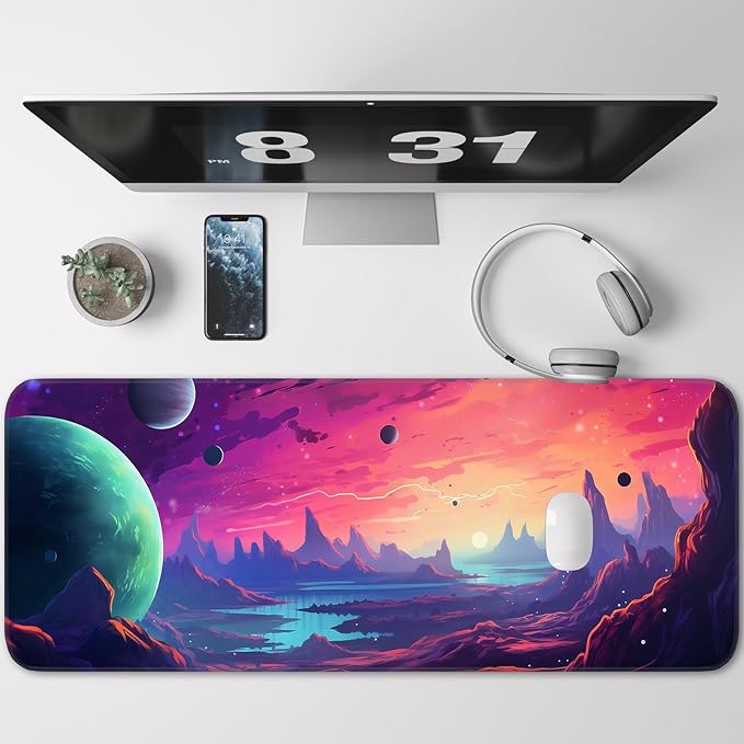 Gaming Mouse Pad, Non-Slip Rubber Base, Stitched Edges, 31.5x11.8 Inch Large Mouse Pad for Desk, Computer, Laptop, Office, (Planet Universe)