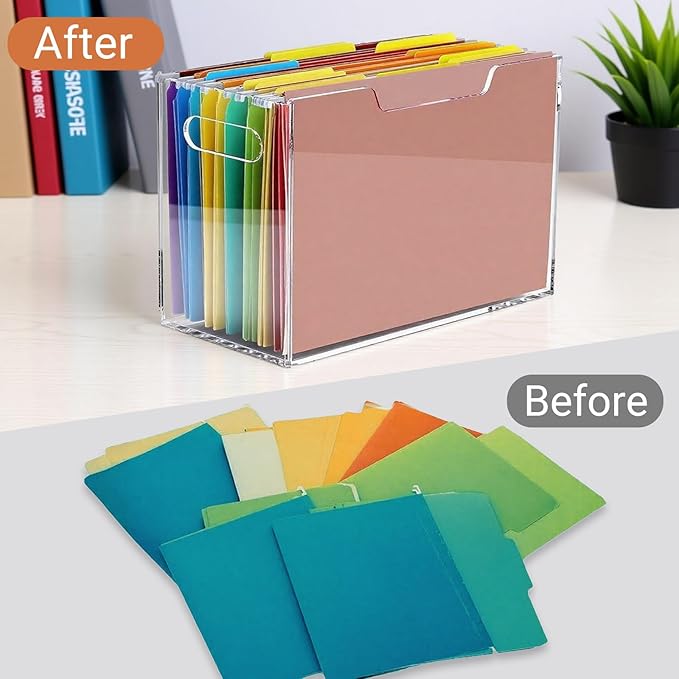Acrylic File Folder Organizer Box, Letter Size Hanging File Organizer, Clear File Holder with Handles, Desktop Hanging File Storage Organizer for Home Work School Office Supplies1 Pack