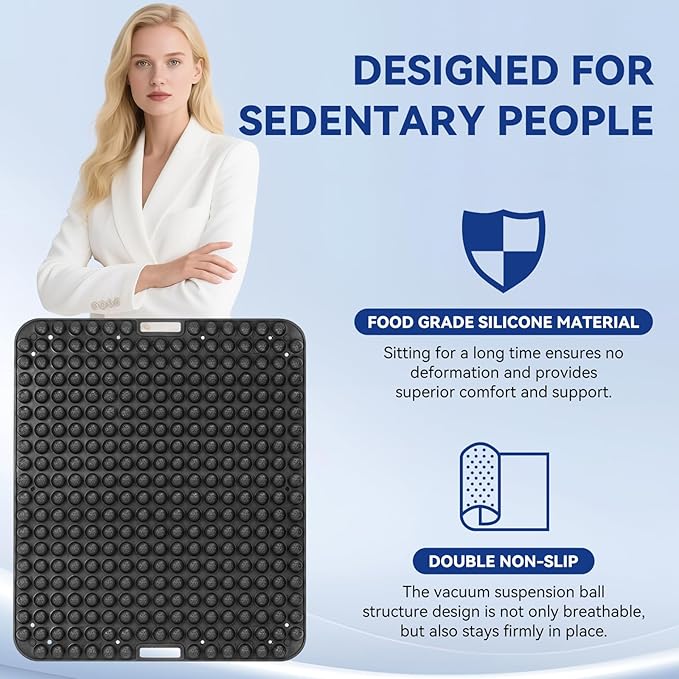 Seat Cushion for Long Sitting Hours on Office & Home Chair, with 3D Non-Slip for Office Chair Cushions, Car Seats, Airplane Seat, Wheelchair, Desk Chair,Cushion Lab, Long Trips (Black)