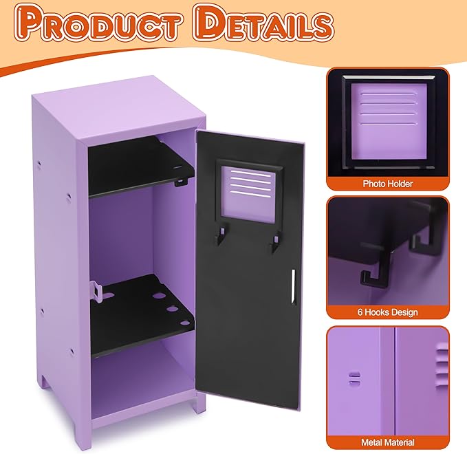 PACOLO Mini Locker, Metal Small Locker for Desktop, Girls Lockbox Desktop Storage Organizer, Money Safe and Cash Lock Box for Girls Safe (Purple)