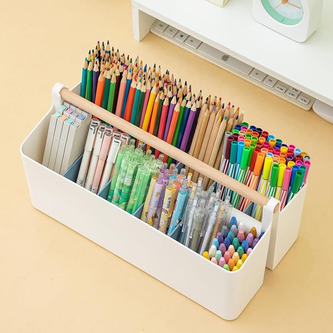 Vidifor Art Supply Organizers Caddy with Handle, Desk, Home, Office, Cleaning Basket, Makeup Caddy and Tote (White+Blue, Large)