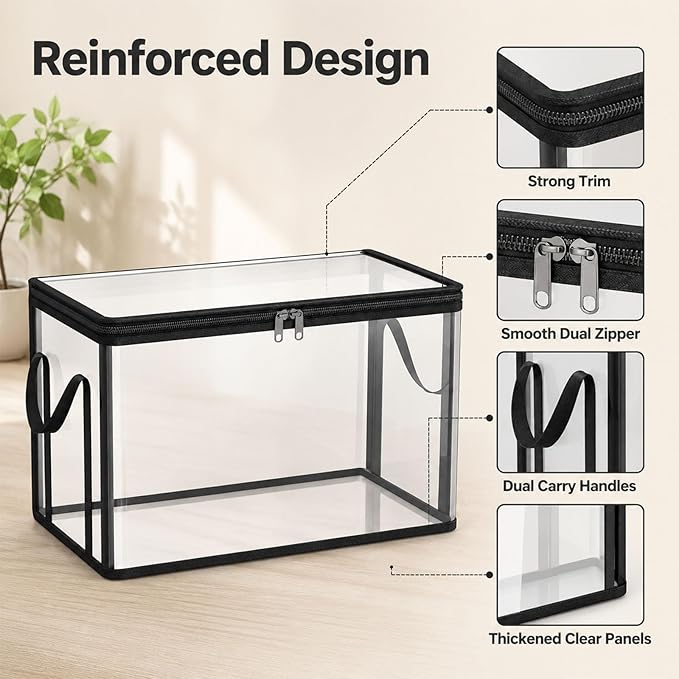 HICOOL Large Clear Thick Plastic Storage Box with Hinged Lid, Heavy-Duty Durable High Capacity Organizer, Perfect for Home, Camping, Travel, Attic and Moving (3 PCS)