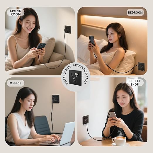 35W GaN Multi Plug Wall Outlet with Retractable Phone Charger for Bedside/Sofa, 4-in-1 Tamper-Resistant in-Wall Socket with Universal AC Port for New Renovations, UL Listed (Include 86-Type Box)