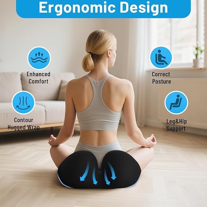 Cushzone Memory Foam Seat Cushion for Office Chair, Ergonomic Coccyx Cushion for Desk Chair, Tailbone Support Pillow for Long Sitting, Non-Slip Seat Pad for Home, Car, Gaming Chair (Black, X-Large)