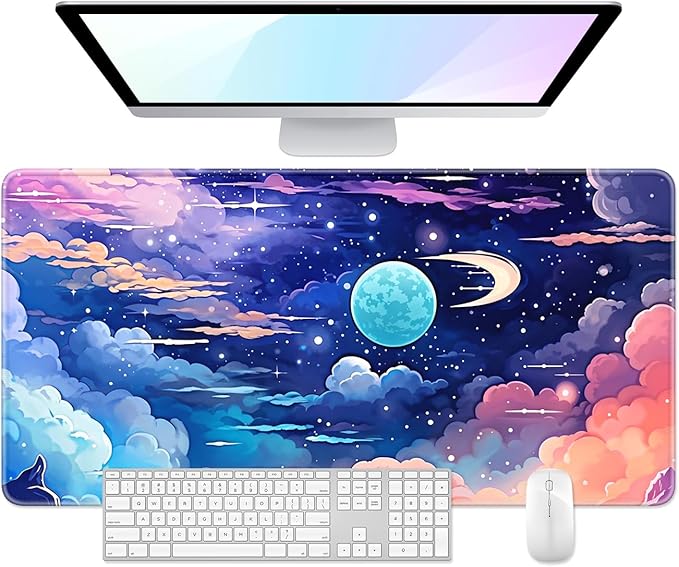 Desk Pad, 32" x 16" XXXL Extended Large Gaming Mouse Pad, Desktop Decor Desk Mat, Men Women Office Supplies and Accessories, Cute Anime Mouse Mat for Laptop & Keyboard, Romantic Star
