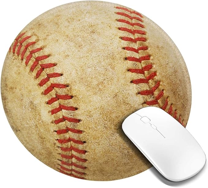Baseball Round Mouse Pad Premium Textured Mouse Mat Washable Mousepads with Extended Stitched Edges Non Slip Rubber Base Small Mousepad 7.9 * 7.9 * 0.12 Inches