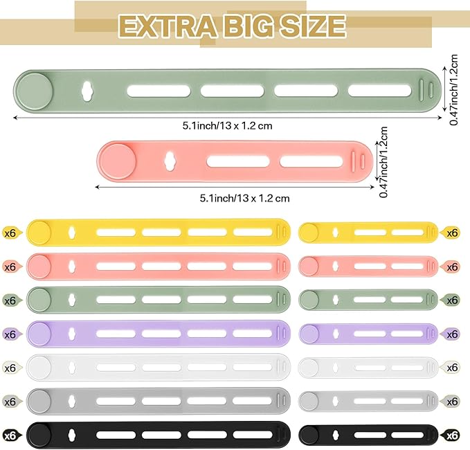 Tellegloww 42 Pcs Silicone Cable Ties Reusable Cord Organizer Adjustable Data Cable Wraps for Earphone Phone Charger Computer Cord Management Straps Travel Essentials(Multicolor,3.15 Inch, 5.12 Inch)