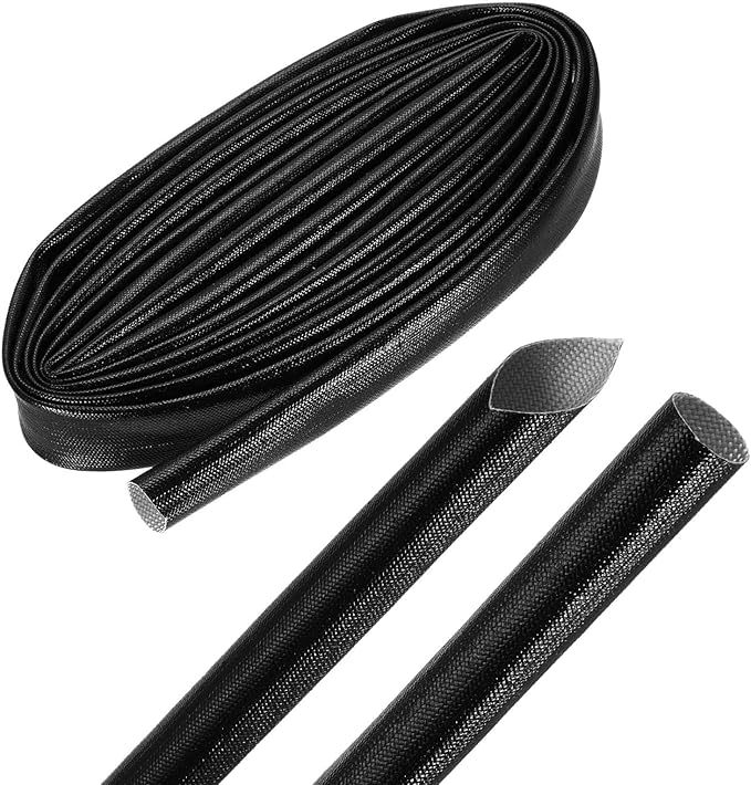 MECCANIXITY 10ft Braided Cable Sleeve, 0.7" ID 200C Heat Resistant 1500V Fiberglass Wire Insulation Cord Protector Organizer Wires Management for Motor Engine Fuel Line, Black