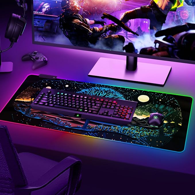 ARTSO Extra Large RGB Gaming Mouse Pad with 14 Light Modes, Extended Soft LED Mousepad, Anti-Slip Rubber Base, Computer Keyboard Mat (35.4 x15.7 Inch), Mysterious Tree