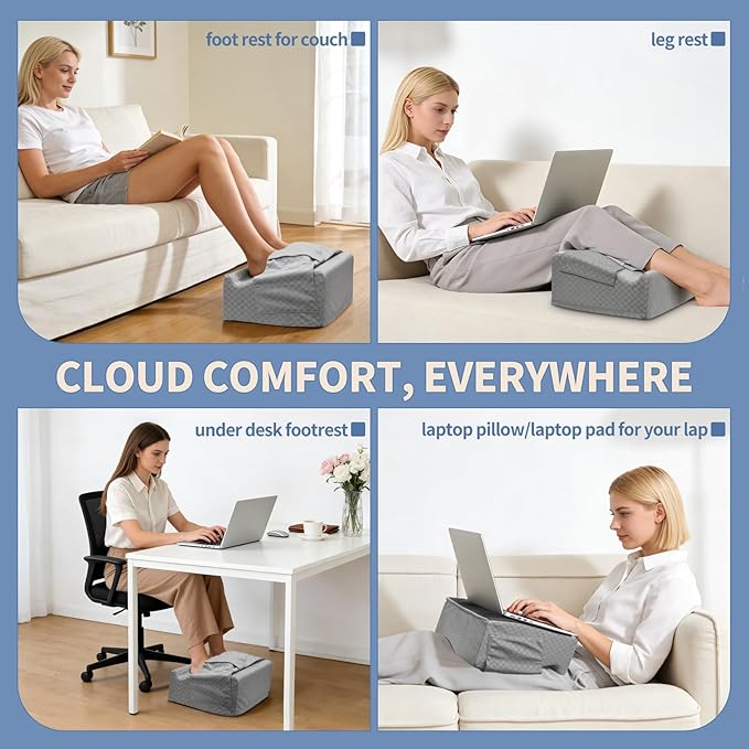 Ergonomic Foot Rest for Under Desk at Work – 15° Tilt Angle Under Desk Footrest with High-Resilience Foam, Velvet Top & Non-Slip Base, Comfortable Foot Stool for Office Chair and Home, Grey