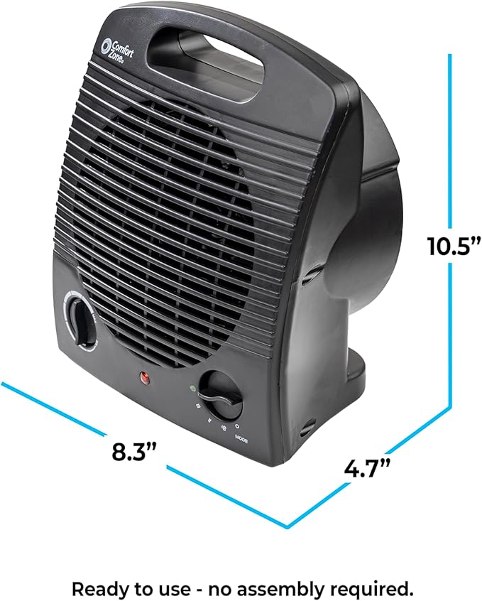 Comfort Zone Indoor Space Heater, Portable, Fan Forced, Electric, Adjustable Thermostat, Overheat Sensor, Safety Tip-Over Switch, & Stay Cool Housing, Ideal for Home, Bedroom, Office, 1,500W, CZ35EBK