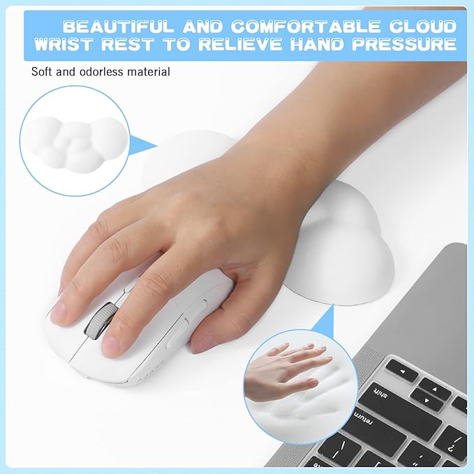 ATTACK SHARK 4 in1 Cloud Mouse Pad,Keyboard Wrist Rest,Mouse Wrist Rest Support,and Leather Coaster Set with Office Desk Mat,Non-Slip PU Desk Pad Memory Foam Ergonomic Pain Relief for Office and Home