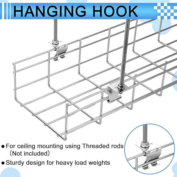 Shimeyao 20 Pcs Wire Mesh Cable Tray Ceiling Hanging Hook, Basket Tray Ceiling Support Hang Bracket, Galvanized Steel Hanging Hook for Network, Fiber Optic, Cabling Accessory (Silver)