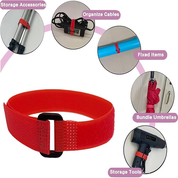 10 Pack (12 x 0.8 Inch) Reusable Fastening Cable Straps Red Color,Adjustable Multi-Purpose Hook and Loop Straps Nylon Cable Ties for Wire Cable Management Home Office Garage Organization