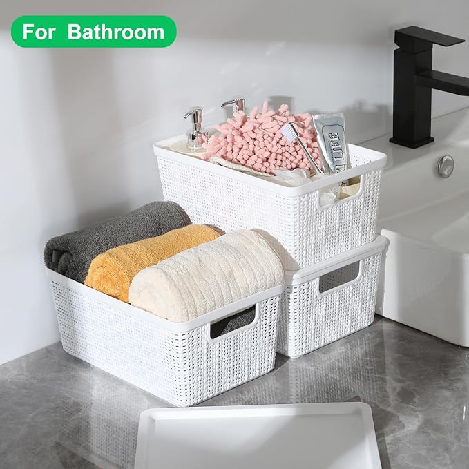 6 Pack Plastic Storage Baskets With Lids,White Breathable Stackable Storage Bins,Small Storage Containers,for Organizing Storage Baskets on Desktops,Closets,Playrooms,Classrooms,Offices
