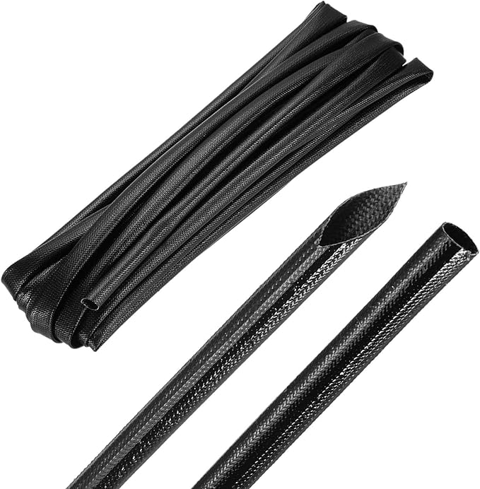 MECCANIXITY 20ft Braided Cable Sleeve, 5/16" ID 200C Heat Resistant 1500V Fiberglass Wire Insulation Cord Protector Organizer Wires Management for Motor Engine Fuel Line, Black
