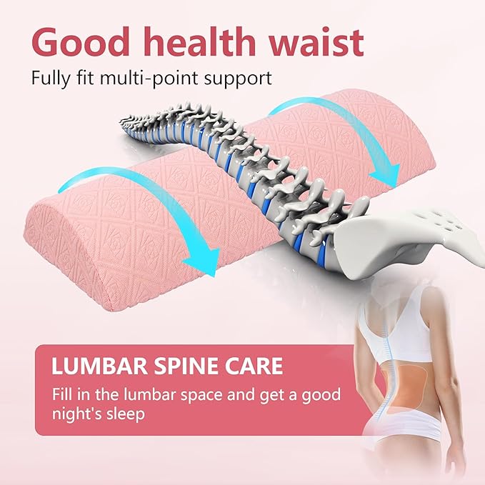 Cozyhealth - 2.95" H*18.7" L - Soft Small Lumbar Pillow for Sleeping, Memory Foam Back Lumbar Support Cushion for Lower Back Pain Relief Bed Waist Sleep Support Pillow for Side, Back (Pink, Small)