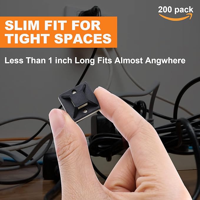 200 Pack 3/4" Zip Tie Adhesive Mounts Self Adhesive Cable Tie Base Holders with Multi-Purpose Tie wire clips with screw hole,Anchor stick on wire holder with White and Black