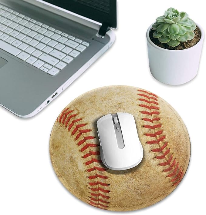 Baseball Round Mouse Pad Premium Textured Mouse Mat Washable Mousepads with Extended Stitched Edges Non Slip Rubber Base Small Mousepad 7.9 * 7.9 * 0.12 Inches