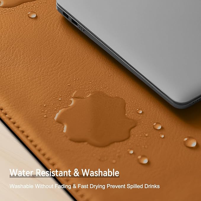 Dual Sided Leather Desk Mat - Waterproof Desk Pad - Ideal for Large Mouse Pad and Desk Mats on Top of Desks (Brown, 33"*13")