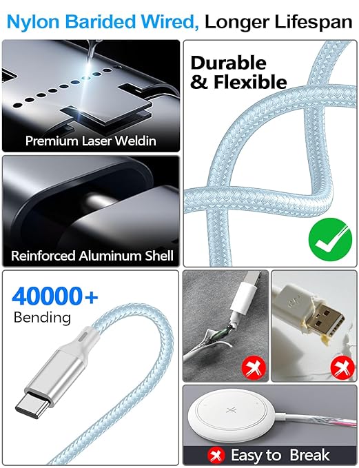 Travel Essentials,Multi Charging Cable for Apple Watch Charger/iPhone Charger/Samsung Charger,USB A & Type C Power Cable for iWatch Ultra/10-2/iPhone 17-11/Samsung S26,Serial Cables,Car[1.2M]-Blue