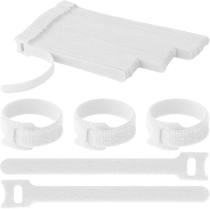 60pcs Fastening Microfiber Cloth Cable Ties Wire Management (6/7/8 Inch, White)