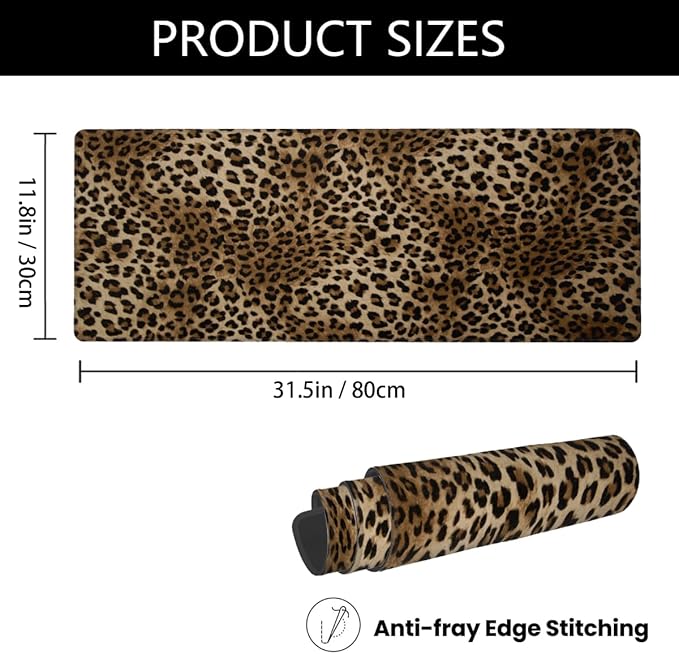 Large Mouse Pad Leopard Print Cheetah Non-Slip Rubber Long Gaming Desk Mat Big Computer Keyboard Mousepad Waterproof Protector Wristing Pad for Gaming Office Home Decorative 31.5 X 11.8 Inch