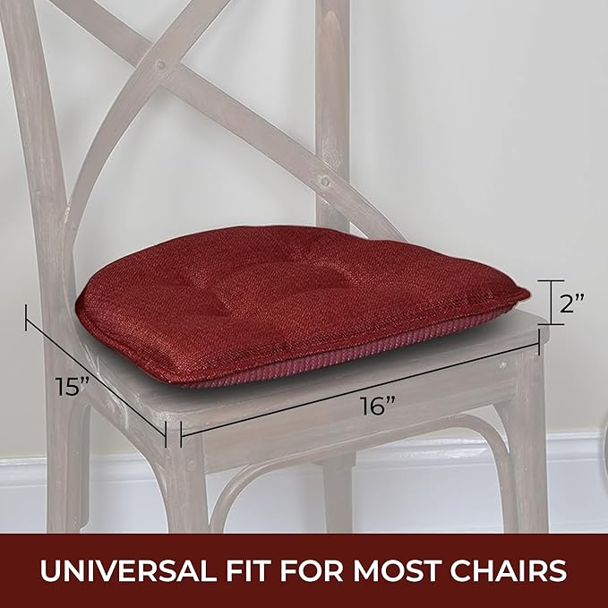 Non-Slip Chair Cushions, Assembled in USA, U-Shaped Skid-Proof Seat Pads for Dining Room, Kitchen, Office, 15"x16"