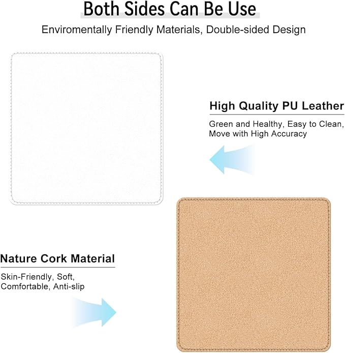Leather Mouse Pad with Stitched Edge, Waterproof Gaming Mouse Mat for Computers, Laptop, Office & Home (White, 11"*8")