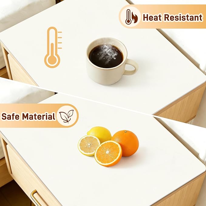 Cuttable PU Leather Nightstand Mat - 15.7x11.8in, Waterproof, Heat Resistant & Non-Slip Night Stand Accessories, Bedside Table Mat, Dresser Protector Top, End Table Cover, Small Desk Mat, Cream White
