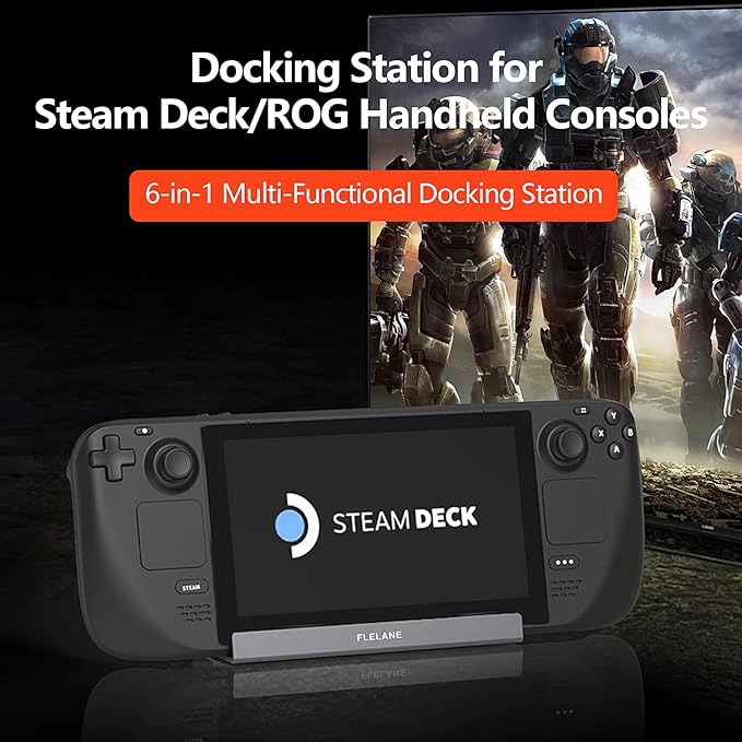 Aluminum Alloy 6 in 1 Steam Deck ROG Handheld Stand Type-C Docking Station with PD 100W, USB3.0x3, 4K@60Hz HDMI, LAN (DS601)