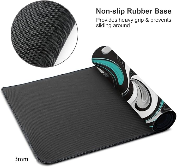 AQQA Modern Abstract Desk Mat Teal Gray Marble Mousepad Large Keyboard Mat Non-Slip Rubber Gaming Desk Accessories for Office Home 31.5 x 15.7