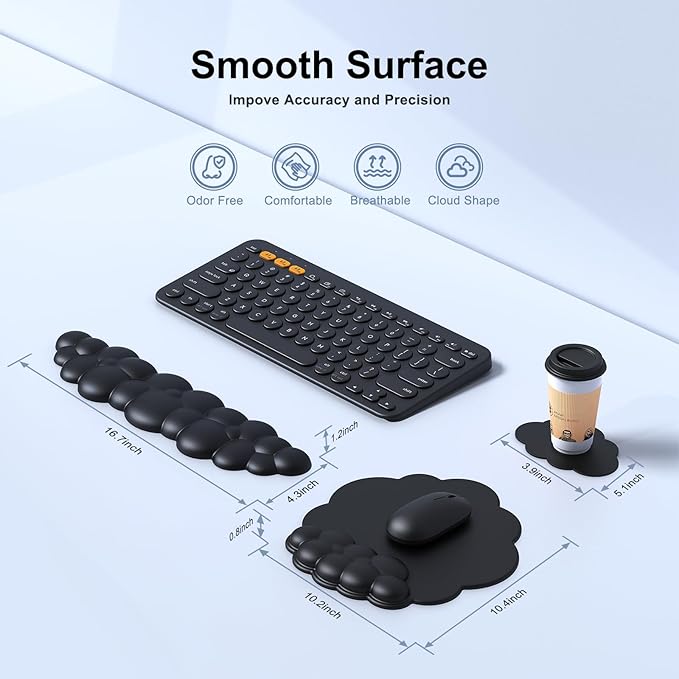 MOKURU Cloud Mouse Pad with Wrist Rest, Cloud Keyboard Wrist Rest, Mouse Pad Wrist Support, Ergonomic Keyboard Mouse Wrist Support (Black)