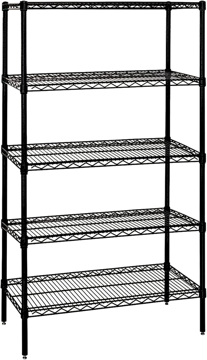 Quantum Storage Systems WR74-2148BK-5 Wire Shelving Starter Kit, 48" W x 21" D x 74" H, 600 lbs Capacity, Carbon Steel, Epoxy Coated, Black, NSF