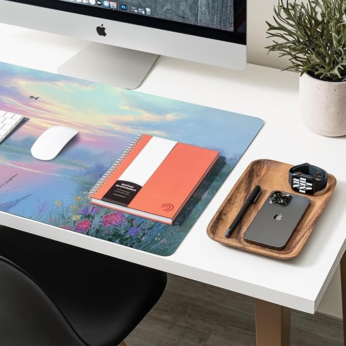 Desk Mat Large Mouse Pad, Non-Slip PU Leather Gaming Mousepad Keyboard Mouse Mats Desk Pads 31.5"x15.7" for Work Office Decor Gifts Watercolor Purple