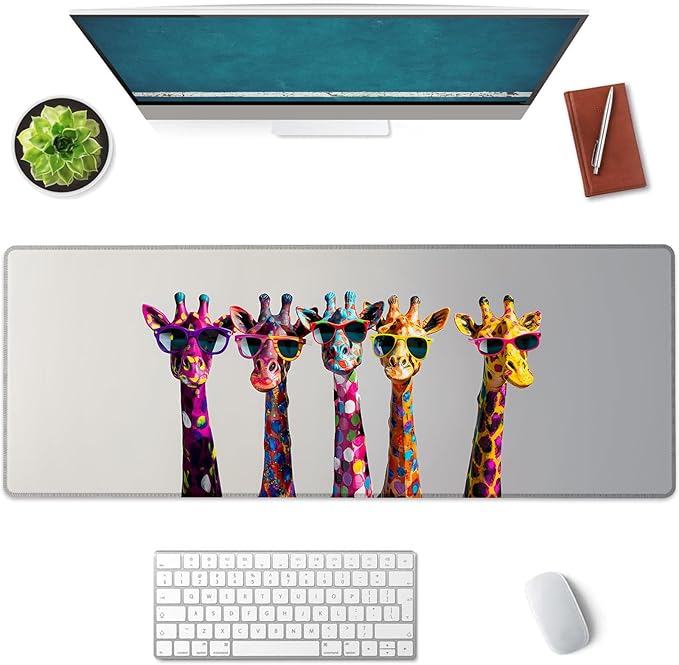 Giraffes Large Mouse Pad, Gaming Mouse Pad, Non-Slip Rubber Base, Office Accessories, Desk Mat, Animal MousePads for School, Work, Home Decor Gifts 31.5" x 11.8"