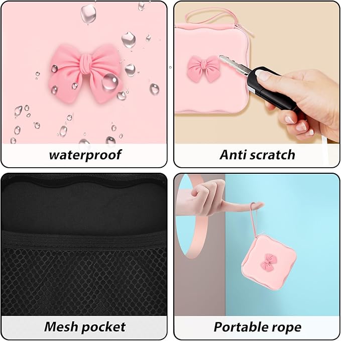 CameCosy DIY Phone Charger Storage Case Cover Sets for iPhone with Cable Protector Earphone Wire Saver, Lovely Travel Storage Bag, Cute Cable Charger Protector Cord Organizer (Pink Bow Tie)