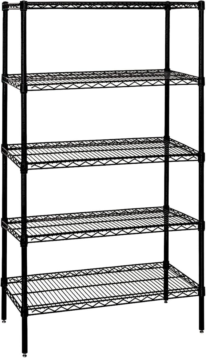 QUANTUM STORAGE SYSTEMS WR74-1872BK-5 Starter Kit Wire Shelves Black Epoxy 5 Shelves 74" H x 72" W x 18" D