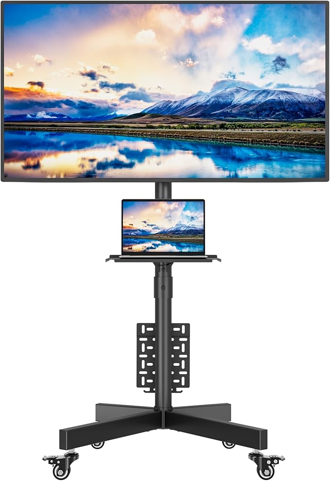 BONTEC Rolling TV Stand with Pegboard Storage for 32–65 Inch TVs, Holds, Height Adjustable Mobile TV Cart on Metal Wheels with Shelf & Cable Management,Holds up to 88 lbs, Max VESA 400x400mm