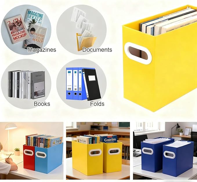 Yellow Cardboard File Organizer, Storage Box for Hanging File Folders Letter Size, Portable Document Organizer with Handle for Home, School, or Office