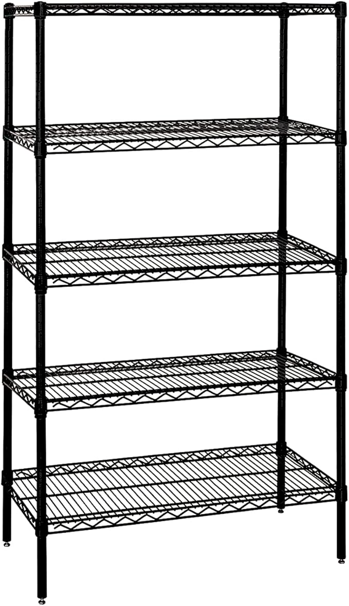 QUANTUM STORAGE SYSTEMS WR63-3072BK-5 Starter Kit Wire Shelves Black Epoxy 5 Shelves 63" H x 72" W x 30" D
