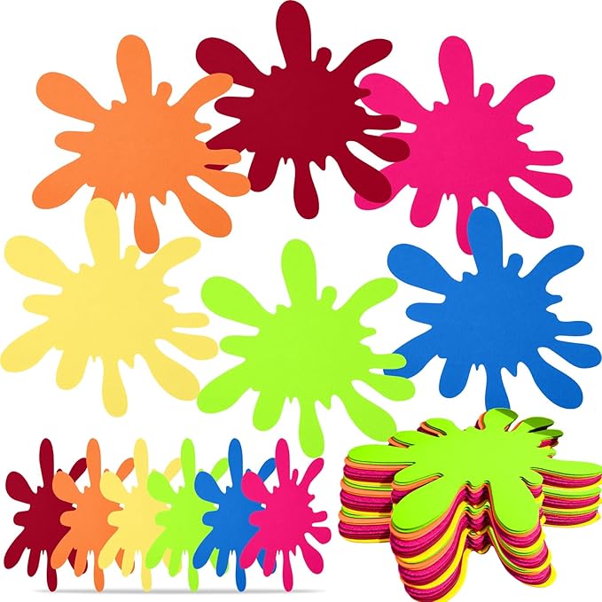 Tegeme 12 Pcs Large Paint Splatter Felt Art Colorful Mats, Rainbow Art Party Supplies Prop for Craft Wall Decal School Bulletin Board, Neon Paint Birthday Party Table Decoration (Neon,Bright)