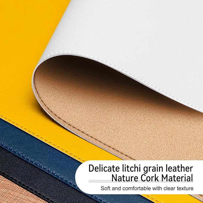 Leather Mouse Pad with Stitched Edge, Waterproof Gaming Mouse Mat for Computers, Laptop, Office & Home (White, 33"*13")