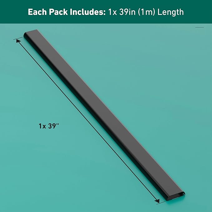 D-Line TV Wall Mount Cord Hider, Hide Mounted TV Cables, Wire Covers, Self Adhesive Cover for Cords, Paintable, Low Profile, Seamless Cable Raceway - 2.36in W x 0.59in H x 39in L - Black