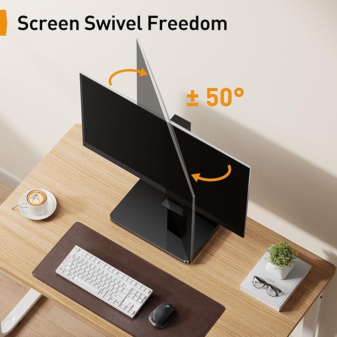 Perlegear Small TV Stand & Monitor Mount for 13-34 Inch Screens, Universal Table Top Base & Desk Riser with Swivel, Tilt, 360° Rotation and 5 Height Settings, Holds 44 lbs, Max VESA 100x100mm, PGTVS29