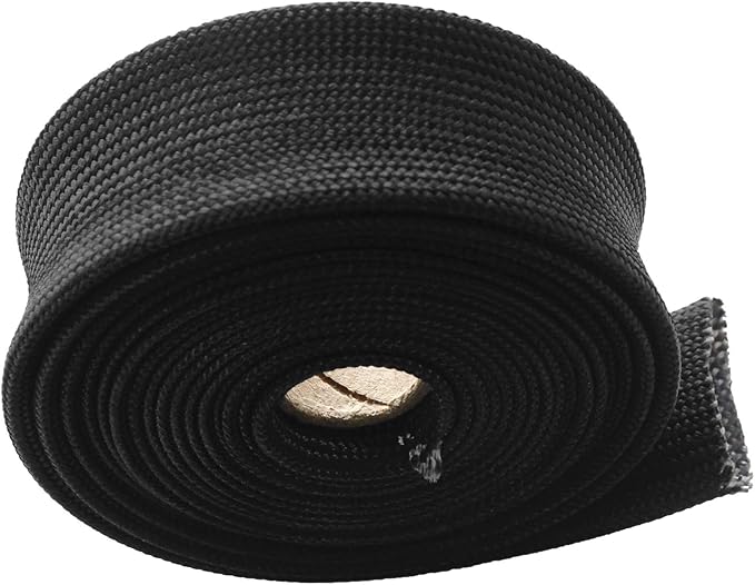 Fiberglass Heat Wrap Wire Shield Sleeve- 1" IDX 10' Adjustable Black Exhaust Heat Shield Spark Plug Wire For Car&Auto Wire Loom Brake Line Cable